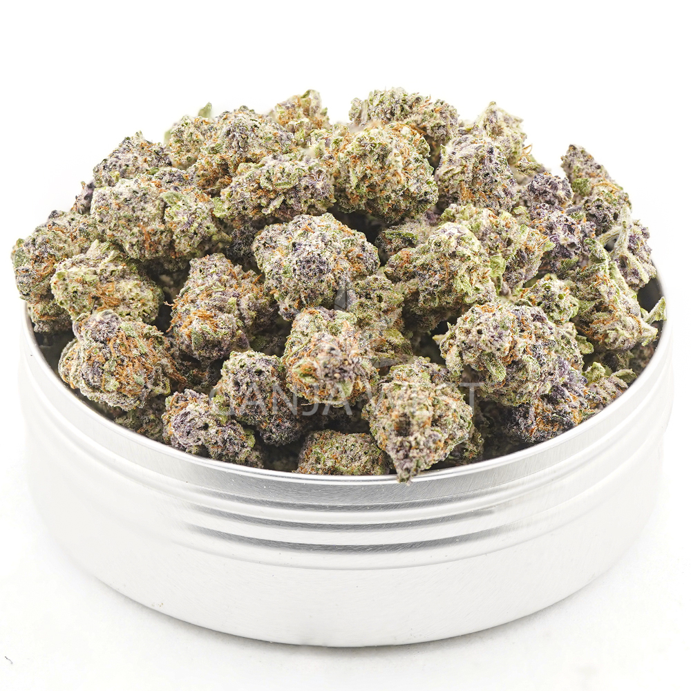 buy-weed-online-dispensary-ganja-west-purple-berry-aaaa-popcorn-jar Purple Berry AAAA Popcorn - Indica - Image 1