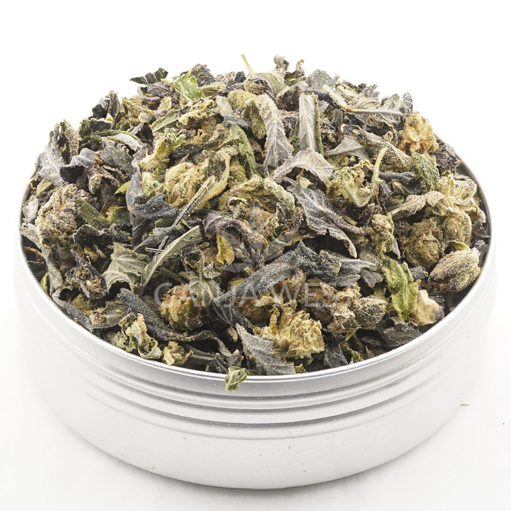 buy-weed-online-dispensary-ganja-west-shake-trim-black-tuna-aaaa-jar Shake - Black Tuna - AAAA Ounce (28 Grams) - Image 1
