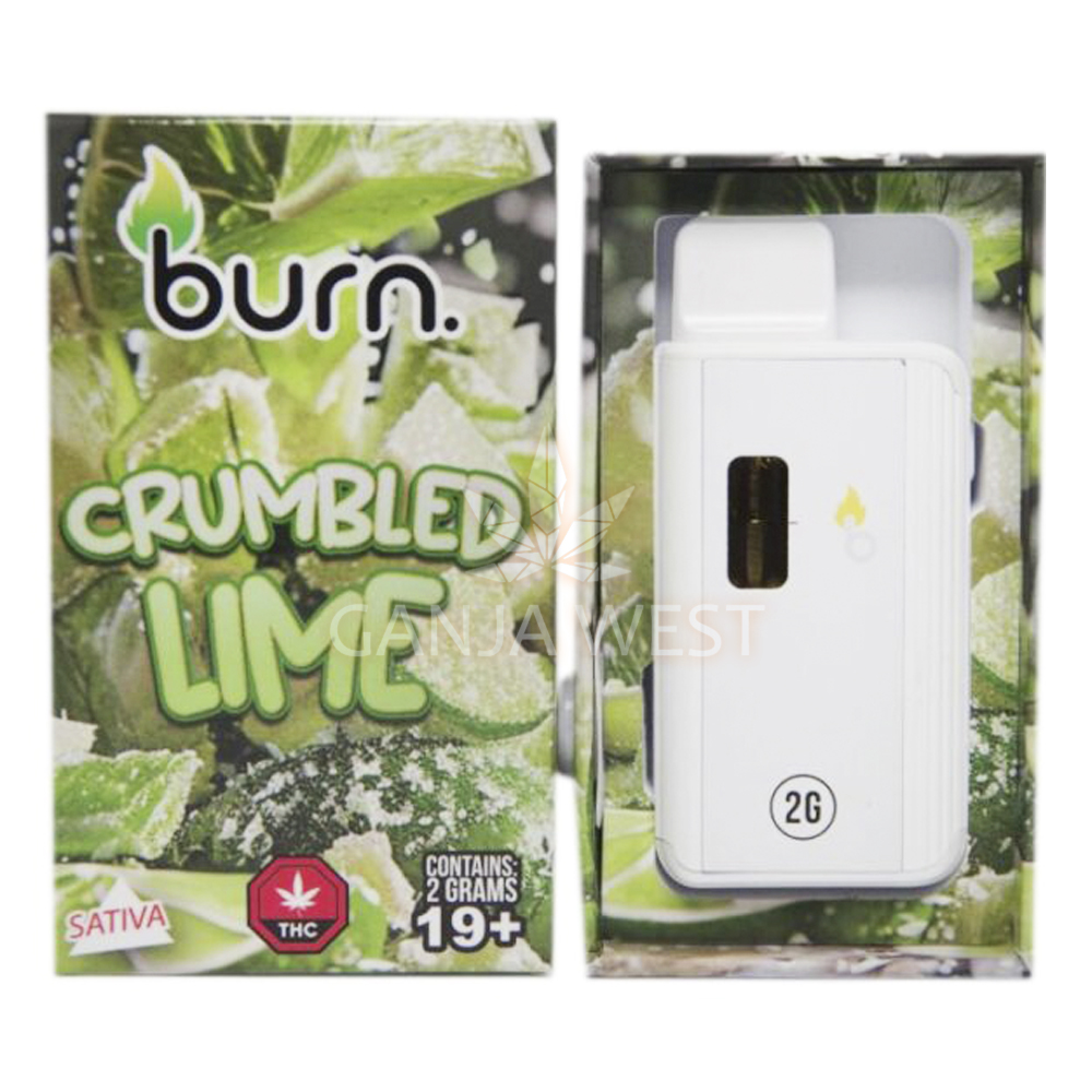 buy-weed-online-dispensary-ganja-west-burn-2g-disposable-crumbled-lime Burn – Crumbled Lime - Sativa - THC Disposable Pen (2 Grams) - Image 1