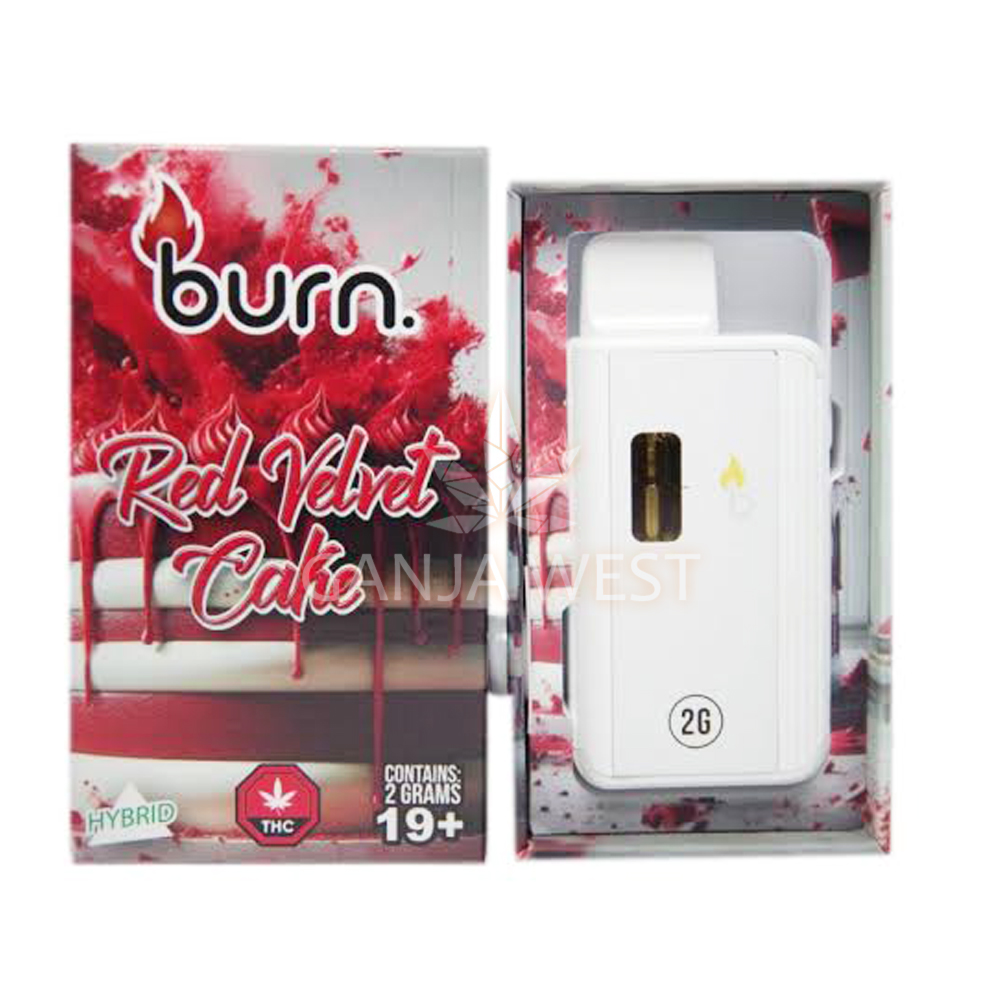 buy-weed-online-dispensary-ganja-west-burn-2g-disposable-red-velvet-cake Burn – Red Velvet Cake - Hybrid - THC Disposable Pen (2 Grams) - Image 1