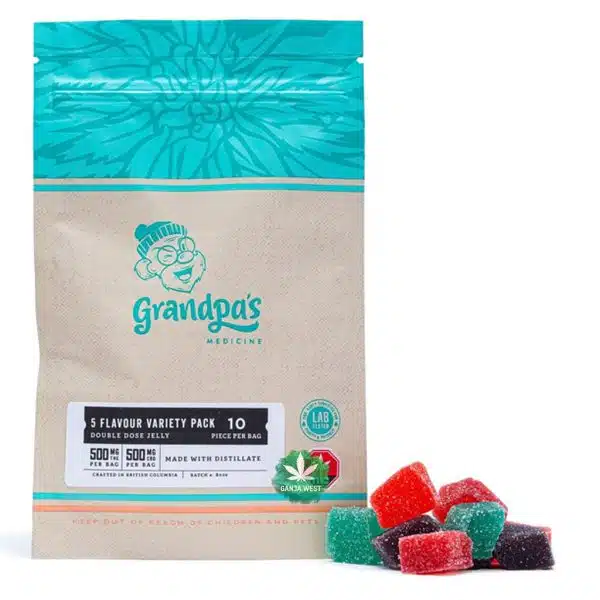 Grandpa’s – 1:1 Double Dose Jelly Variety Pack 500mg THC + 500mg CBD